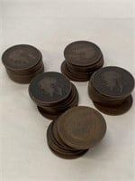 50 Large Cent Copper Coins 1903-1930's