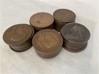 50 Large Cent Copper Coins 1897-1960's 