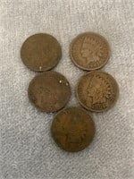 Lot Of 5 Indian Head Pennies Various Dates 