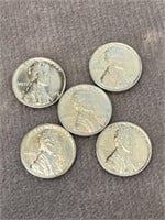 5 WWII Uncirculated 1943 Steel Pennies