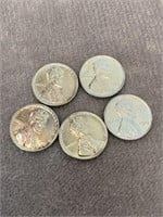 5 WWII Uncirculated 1943 Steel Pennies