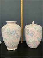 Vintage Vase & Ginger Jar W/ Lid 12"