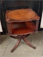 Vintage Mahogany Leather Top Side Lamp Table