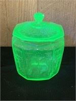 Antique Vaseline Glass Biscuit Jar W/ Lid