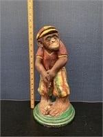 Vintage Golfing Monkey Figurine W/ Glass Eyes 