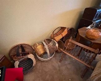 Assorted Baskets & Tell City Magazine Rack