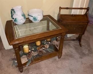 Glass Top End Table & Tall Sewing Knitting Box