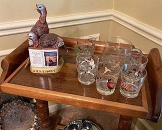 Pheasant, Ducks, Deers Rocks Glasses and Pitcher & Turkey Decanter Jim Beam