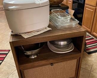 Cabinet on Wheels, Bread Maker, Pyrex Bakeware, Serving Platters