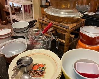 Pie Plates, Pyrex Measuring Cups,  Pyrex Fires on Bowls, Casseroles 