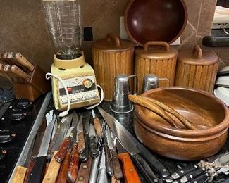 Wooden Canisters, Wood Salad Bowl with Servers, Blender