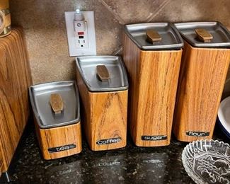 Lincoln Beautyware Wood Look Mid Century Canister Set  