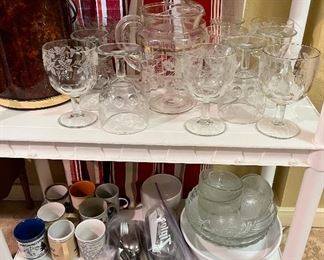 Matching Bartlett Collins Raised Grapes Pitcher and Goblets, Mid Century Ice Bucket, Travel Souvenir Mugs, Flatware