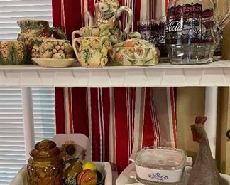 Coke Cola Pitcher and Matching Glasses, Made In Japan Pottery, Glass Fruit, Bags of Fruit