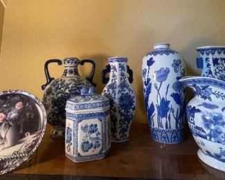 Blue & White Porcelain Pitcher and Vases