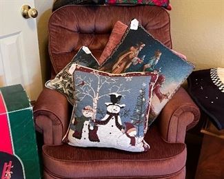 Mauve Rocking Chair, Holiday Decorative Pillows 