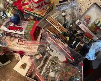 Lots of Christmas Village Decorations- People, Cars, Fences, Lamp Post, Dept 56 and Others