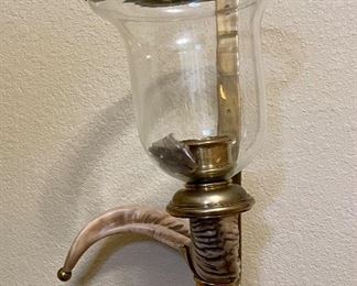 pair of Chapman Ram Horn Brass Sconces 