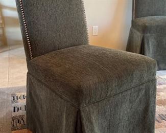 Glass Top Iron Frame Dining table w- 4 upholstered Chairs	Table: 3in H x 56in Diameter	
