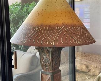 Rustic Carved Wood Floor Lamp	67in H x 25in Diameter	
