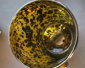Art Glass Hand Blown Ice Bucket Unsigned  Tortoise Shell Ice	9.5 x 9 x 8	HxWxD
