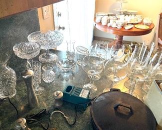Cut glass & wine glasses