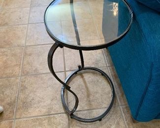 $215 (pair) Pair of Contemporary glass tip and metal table 