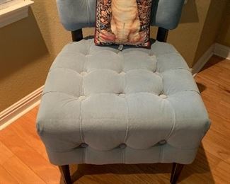 $175- Each- (two available) Unusal custom Upholsetered   blue tufted chair