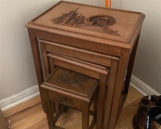 $425- Four piece carved nesting tables 