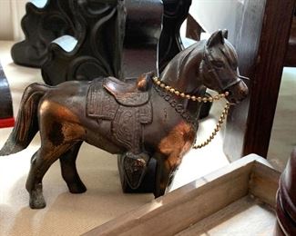 Great metal horse with saddle and reins 