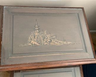 4pc Vtg. stackable carved tables