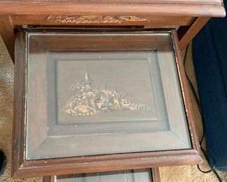 4pc Vtg. stackable carved tables