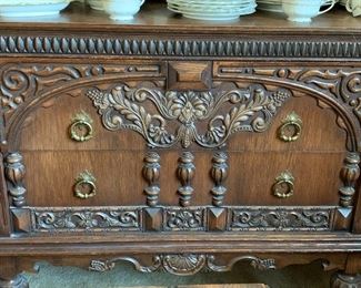  Matching Vtg. ornately carved buffet, table and 6 chairs