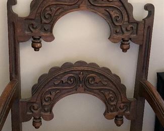 Vtg. ornately carved buffet, table and 6 chairs