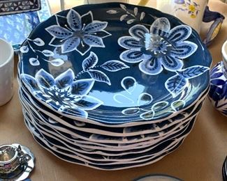 8 - Pier 1 Indigo Floral plates