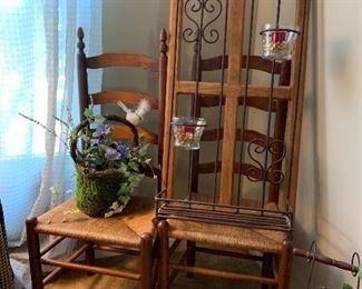 Matching ladder back chairs & Wrought iron candle rack