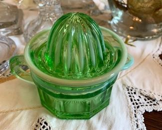 Green Depression glass juicer