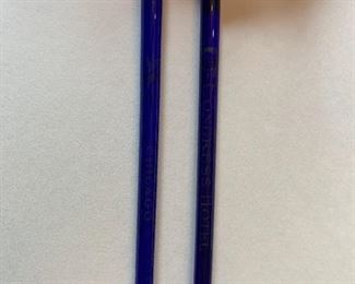 2 Vtg. Congress Hotel cobalt blue stir sticks