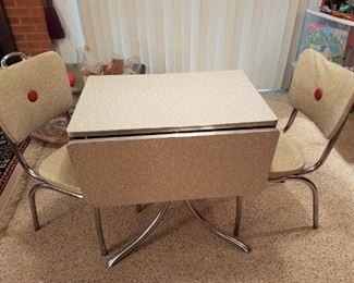 1950's drop leaf table and 2 chairs