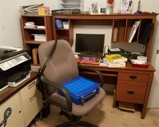 Computer Desk in office, computer, fax copier, office chair supplies