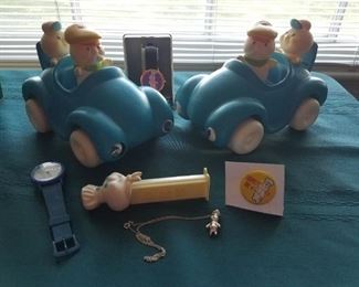 RARE Pillsbury Toy  Car with  Uncle Rollie and Popper. Also pez, watch, pin. Sterling Doughboy Necklace. 
These items at Showcase area.