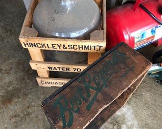 Hinckley & Schmitt glass water bottle with wooden crate