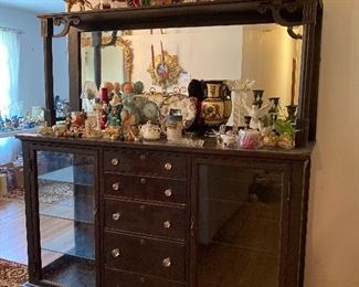 Antique china cabinet with mirror