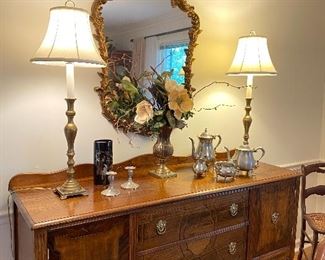 Gorgeous sideboard with inlays, lamps, mirror & accessories 