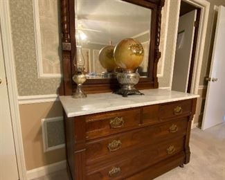 Eastlake Style dresser with marble top & mirror 