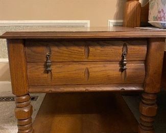 Primitive style side table with drawers 