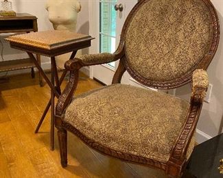Pair of upholstered cameo back chairs