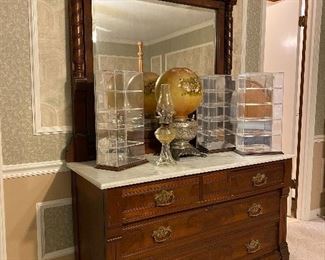 Eastlake chest with marble top & attached mirror