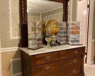 Eastlake chest with marble top & attached mirror 