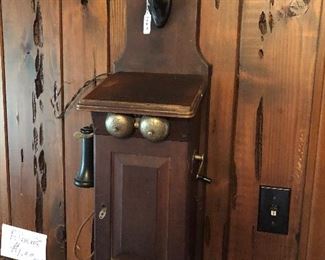 Old Telephone With All of the Inside Workings Including the Batteries.  I Believe Walnut Wood.  It is Signed Western Electric For American Bell